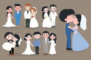 amor y pareja feliz boda ilustración vectorial de hombre y mujer recién casados para la plantilla de diseño de tarjetas de felicitación. vector