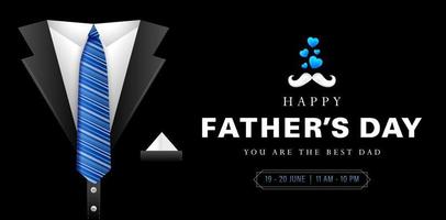 ilustración del día del padre feliz con traje negro y corbata azul para publicaciones en medios sociales, campañas publicitarias, vacaciones de marketing, publicidad, publicidad, letreros corporativos, agencia de carteles, video de animación