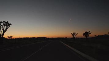 A time lapse drive down a Joshua Tree highway as night falls. video