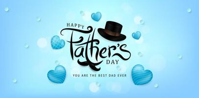 illustration of happy father day lettering fonts with hat and moustache designs for website header, landing page, ads campaign marketing, social media posts, advertisement, advertising, billboard sign vector