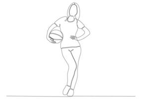 arte de línea continua de mujer jugando baloncesto vector