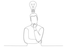 continuous line drawing of a man looking for ideas. Vector illustration