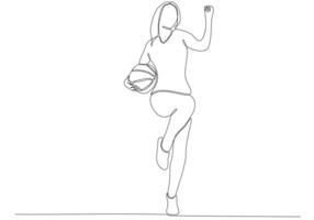 arte de línea continua de mujer jugando baloncesto vector