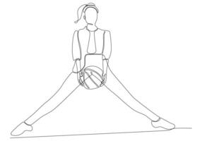 Continuous line art of woman playing basketball vector