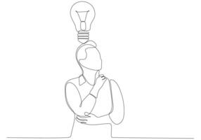 continuous line drawing of a man looking for ideas. Vector illustration