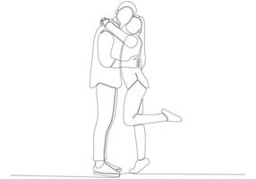 one line drawing hugging a couple vector