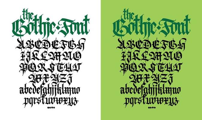 Gothic. Vector. Uppercase and lowercase black letters on a white background. Beautiful and stylish calligraphy. Elegant European typeface for tattoo and design. Medieval Germanic modern style.