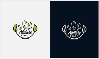 logotipo de alimentos saludables con símbolo vegetal natural y plantilla de logotipo de icono de tazón vector