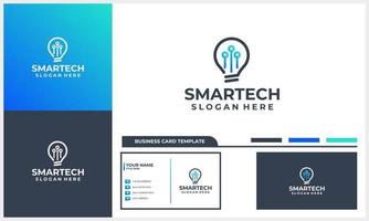 light bulb logo with tech symbol logo template with line art style vector