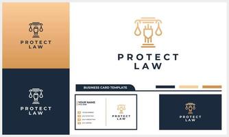 Law firm abstract with pillar and shield logo luxury and business card template vector