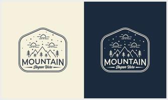 insignia de arte de línea plantilla de concepto de logotipo de ilustración de montaña y paisaje vector