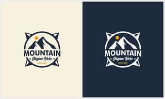 simple Mountain badge with sun and compass concept logo template vector