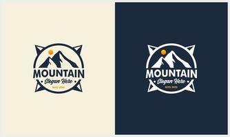 simple Mountain badge with sun and compass concept logo template vector