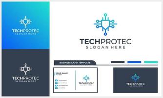 line art shield with tech concept logo template with line art style vector