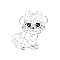 Coloring book Cute pug with a bow, vector illustration