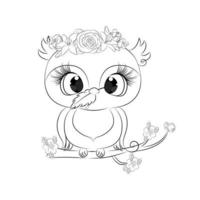 Owl on a branch coloring book for children , vector illustration