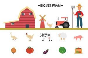 big set of vector farm elements and animals