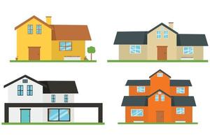 conjunto de casas modernas vista frontal. colección ilustración vectorial aislado vector