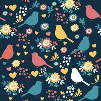 Cute seamless pattern with bird, flower vector