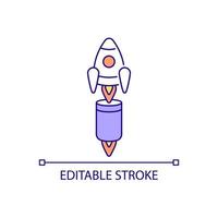 Reusable space rocket RGB color icon. Innovations in spacecraft building. Technology of space exploration. Isolated vector illustration. Simple filled line drawing. Editable stroke.