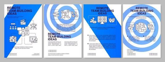 Remote teambuilding ideas blue brochure template. Online cooperation. Leaflet design with linear icons. 4 vector layouts for presentation, annual reports.