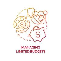 Managing limited budgets red gradient concept icon. Healthcare puzzling point abstract idea thin line illustration. Hospital expenses. Isolated outline drawing. vector