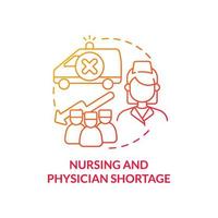 Nursing and physician shortage red gradient concept icon. Healthcare problem abstract idea thin line illustration. Employee dissatisfaction. Isolated outline drawing. vector