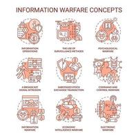 conjunto de iconos de concepto rojo de guerra de información. engañar a los adversarios. estrategia e idea táctica ilustraciones en color de línea delgada. símbolos aislados. trazo editable. vector