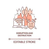 Disruption and destruction red concept icon. Jamming signal. Information warfare abstract idea thin line illustration. Isolated outline drawing. Editable stroke. vector