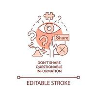 Do not share questionable information red concept icon. Fighting misinformation abstract idea thin line illustration. Isolated outline drawing. Editable stroke. vector