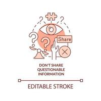 Do not share questionable information red concept icon. Fighting misinformation abstract idea thin line illustration. Isolated outline drawing. Editable stroke. vector