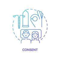 Consent blue gradient concept icon. Foundation of healthy relationships abstract idea thin line illustration. Secure sexual activity. Isolated outline drawing. vector