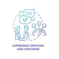 Expressing opinions and concerns blue gradient concept icon. Positive healthy relationships abstract idea thin line illustration. Isolated outline drawing. vector