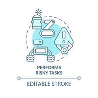 Performs risky tasks turquoise concept icon. Artificial intelligence advantage abstract idea thin line illustration. Isolated outline drawing. Editable stroke. vector