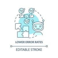 Lower error rates turquoise concept icon. Artificial intelligence advantage abstract idea thin line illustration. Isolated outline drawing. Editable stroke. vector