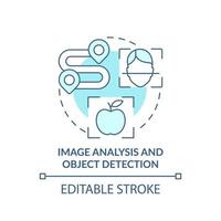 análisis de imágenes y detección de objetos icono de concepto turquesa. uso de la ilustración de línea delgada de idea abstracta de aprendizaje automático. dibujo de contorno aislado. trazo editable. vector