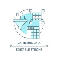 Gathering data turquoise concept icon. Problem solving step in machine learning abstract idea thin line illustration. Isolated outline drawing. Editable stroke. vector