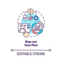 Map out your plan concept icon. Business planning. Step to start virtual office abstract idea thin line illustration. Isolated outline drawing. Editable stroke. vector