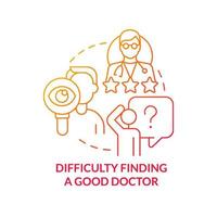 Difficulty finding good doctor red gradient concept icon. Current healthcare issue abstract idea thin line illustration. Quality check. Isolated outline drawing. vector