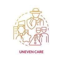 Uneven care red gradient concept icon. Lack of access to primary care factor abstract idea thin line illustration. Unequal treatment. Isolated outline drawing. vector