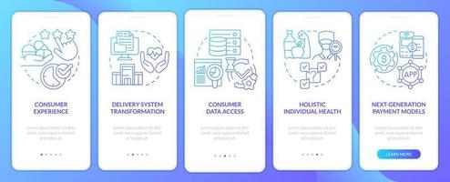 Medical management troubles blue gradient onboarding mobile app screen. Walkthrough 5 steps graphic instructions pages with linear concepts. UI, UX, GUI template. vector