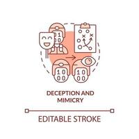 Deception and mimicry red concept icon. Misleading enemy. Information warfare tactic abstract idea thin line illustration. Isolated outline drawing. Editable stroke. vector