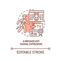 Broadcast signal intrusion red concept icon. Form of information warfare abstract idea thin line illustration. Isolated outline drawing. Editable stroke. vector