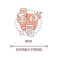 Bots red concept icon. Software application. Information war over Internet abstract idea thin line illustration. Isolated outline drawing. Editable stroke.