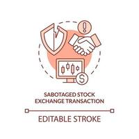 Sabotaged stock exchange transaction red concept icon. Form of information warfare abstract idea thin line illustration. Isolated outline drawing. Editable stroke. vector
