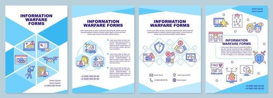 Infomation warfare forms blue brochure template. Adversary intelligence. Leaflet design with linear icons. 4 vector layouts for presentation, annual reports.