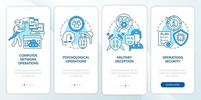 pantalla de aplicación móvil de incorporación de operaciones de información azul. tutorial 4 pasos páginas de instrucciones gráficas con conceptos lineales. interfaz de usuario, ux, plantilla de interfaz gráfica de usuario. vector