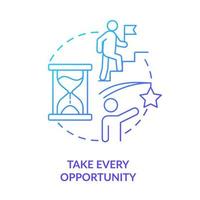 Take every opportunities blue gradient concept icon. Boosting mental health and wellbeing abstract idea thin line illustration. Positive attitude. Isolated outline drawing. vector