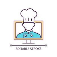 Cooking course online RGB color icon. Master class with chief. Learn to cook with video lesson. Isolated vector illustration. Simple filled line drawing. Editable stroke.