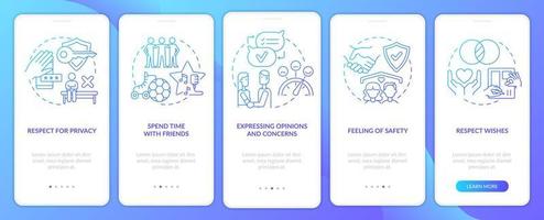 Positive healthy relationship blue gradient onboarding mobile app screen. Walkthrough 5 steps graphic instructions pages with linear concepts. UI, UX, GUI template. vector